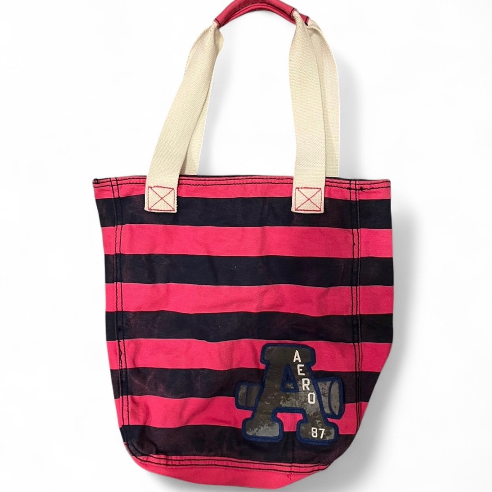 Y2K Aeropostale Tote Bag Pink Navy Striped Canvas Preppy Girlcore